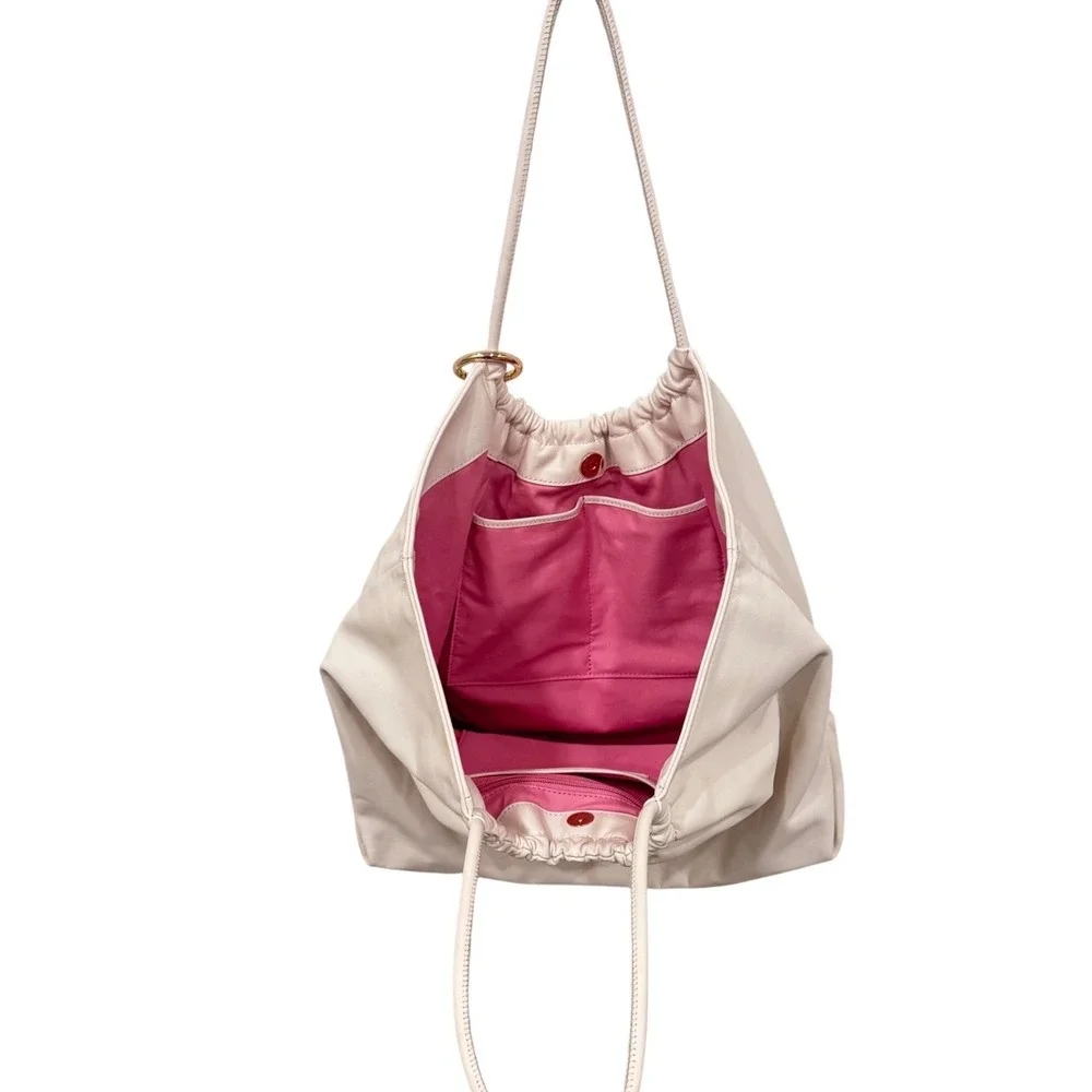 LDT Lily Tote Bag White Nappa Leather Pink Inside Preloved 18x12x5 Slouchy$298 - Picture 3 of 16